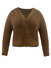 Casual Cardigan Women's Plus Long Sleeve Single Breasted High Stretch