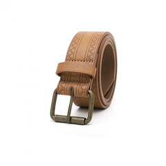 Pettata Men's PU Embossed Leather Belt with Retro Buckle for Jeans