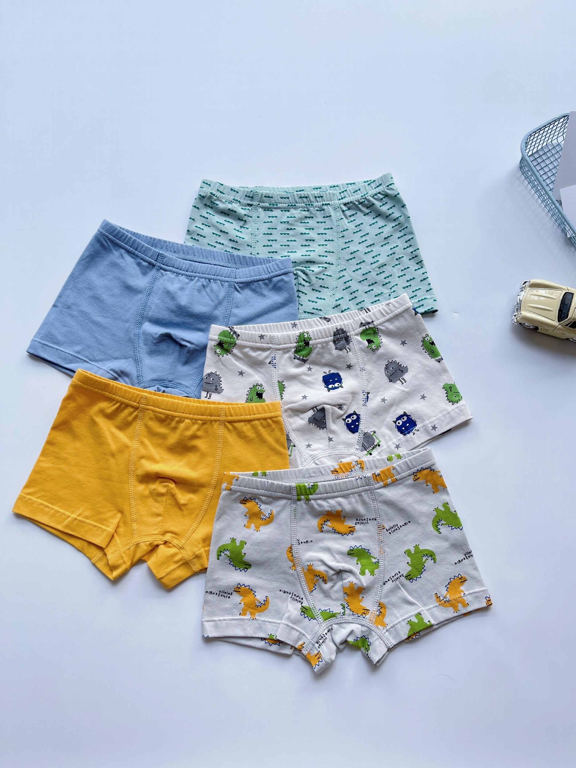 5pcs Cartoon Monster Print Boy's Boxer Briefs Elastic Waist Shorts