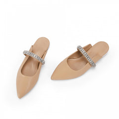 Women's Pointed Toe Rhinestone Flat Mules Slip On Backless Sandals