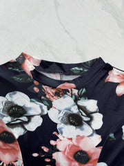 Floral Print Short Sleeve Stretch Dress