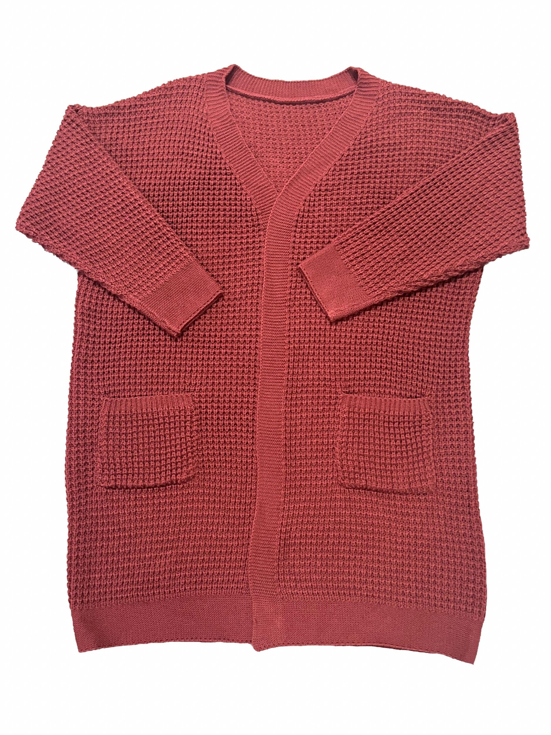Solid Long Sleeve Open Front Cardigan With Pockets
