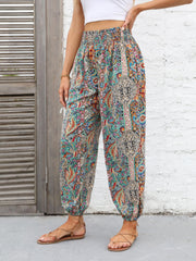 Paisley Print Smocked Waist Harem Pants Boho Pants