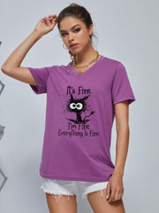 Cartoon Cat V Neck T-shirt for Women