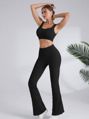 2pcs Yoga Set High Stretch Push Up Sports Bra & Butt Lifting Flared Pants