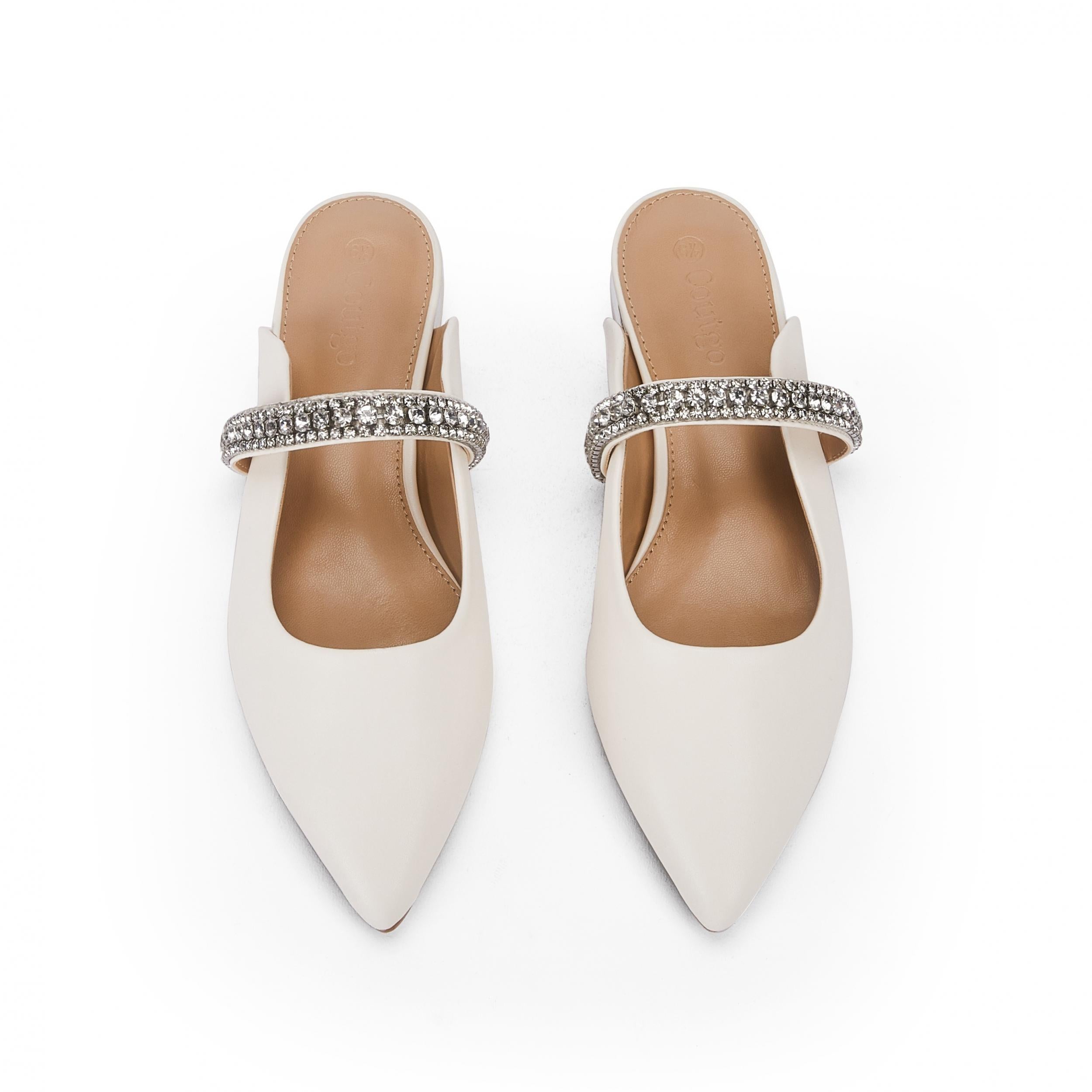 Women's Pointed Toe Rhinestone Flat Mules Slip On Backless Sandals
