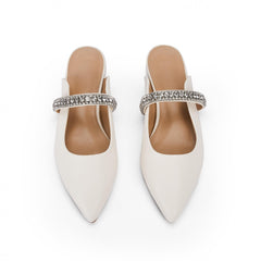 Women's Pointed Toe Rhinestone Flat Mules Slip On Backless Sandals