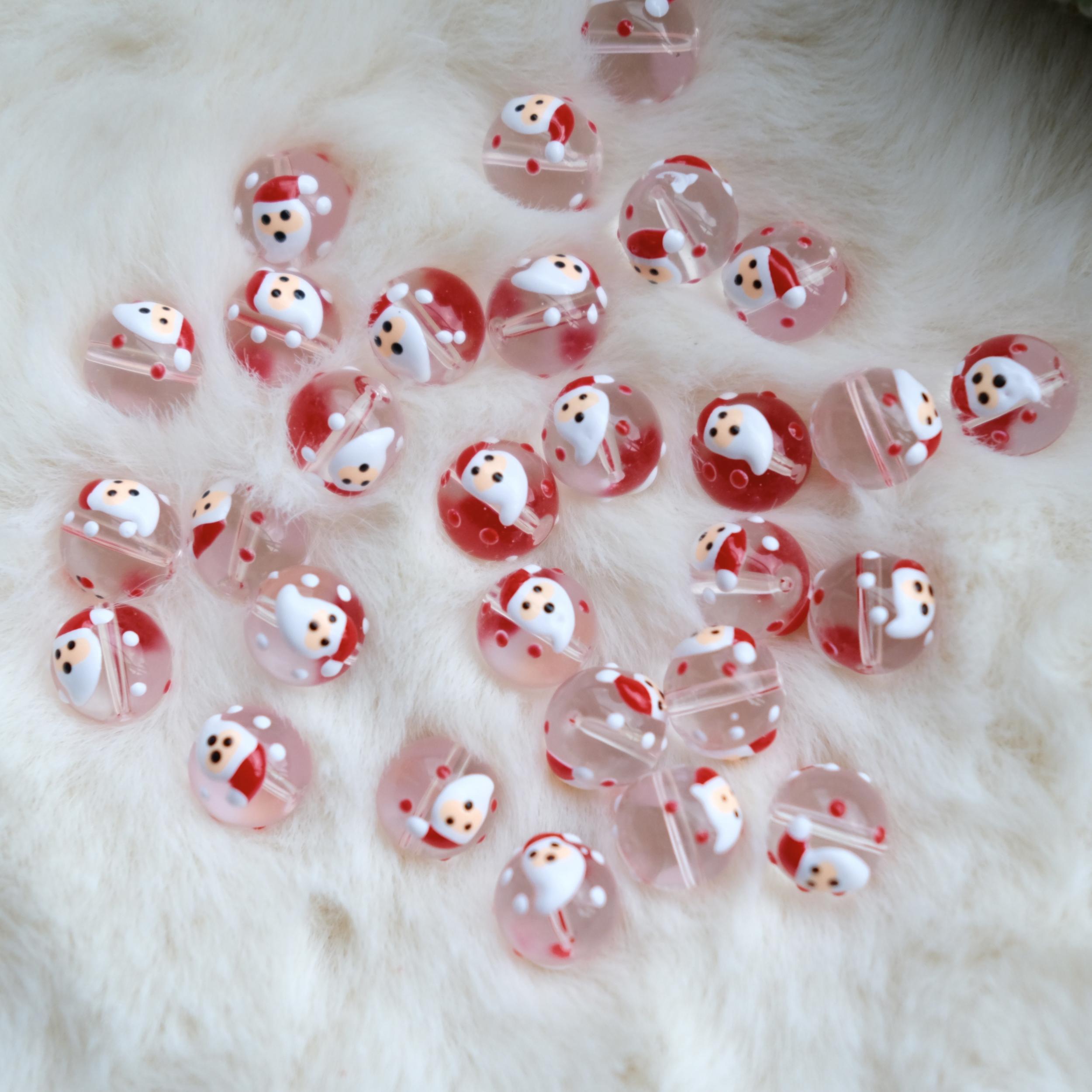 2pcs Christmas Hand-painted Glass Beads Santa Claus Socks DIY Jewelry