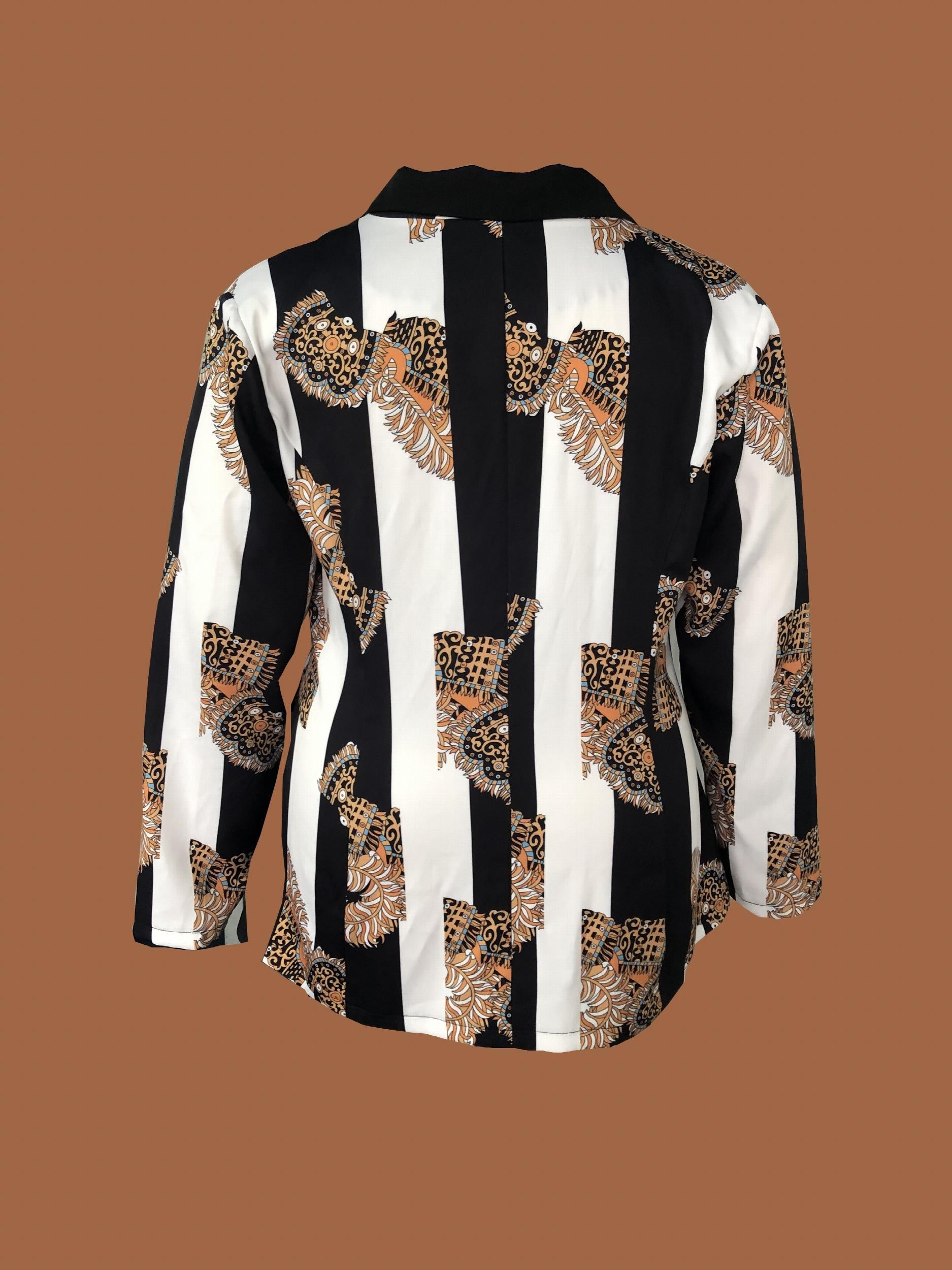 Colorblock Graphic Print Boho Blazer