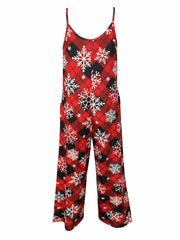 Plaid & Snowflake Print Wide Leg Jumpsuit