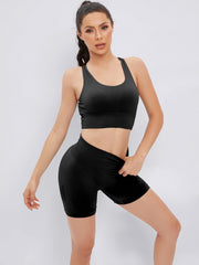 2pcs Workout Sets Solid Sports Bra & Butt Lifting Leggings Activewear
