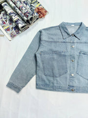 Casual Denim Top Women's Plus Solid Button Up Long Sleeve