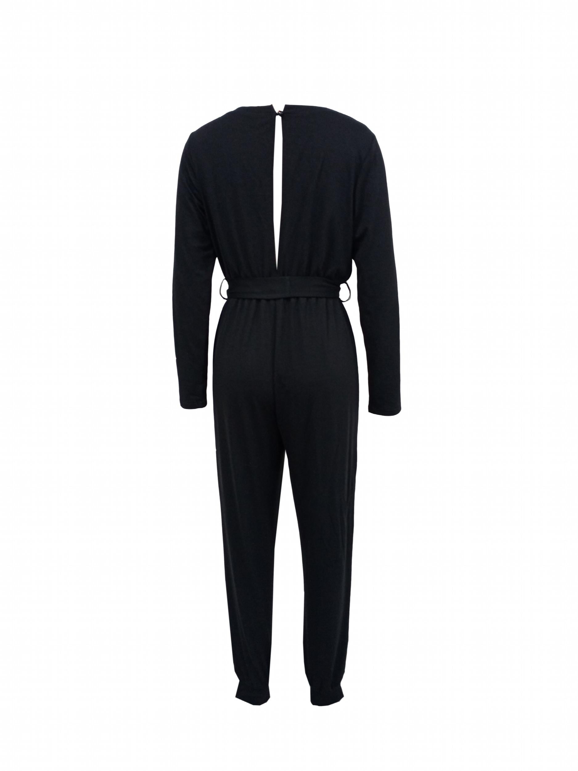Solid Cut Out Jumpsuit Casual Crew Neck Long Sleeve Jumpsuit
