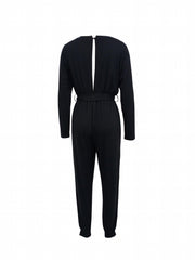 Solid Cut Out Jumpsuit Casual Crew Neck Long Sleeve Jumpsuit