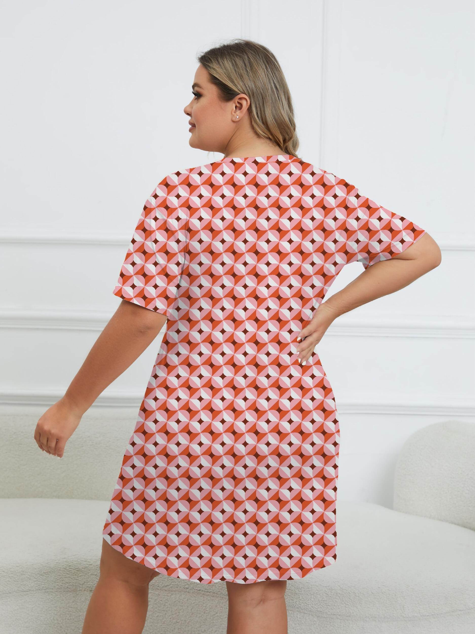 Geometric Print Round Neck Short Sleeve Dress