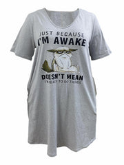 Slogan & Cartoon Cat Print Tee Dress With Pockets