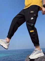 Ribbon Men's Drawstring Overalls Pockets Comfy Jogger Pants