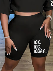 Women's Plus Letter Print High Rise Skinny Shorts