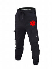 Geometric Pattern Cargo Pants Men's Casual Drawstring Joggers