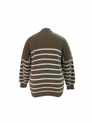 Stripe Print Button Up Long Sleeve Cardigan