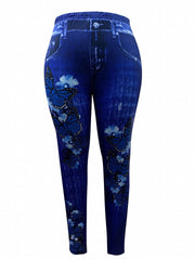 Casual Leggings Women's Plus Butterfly & Denim Print Leggings