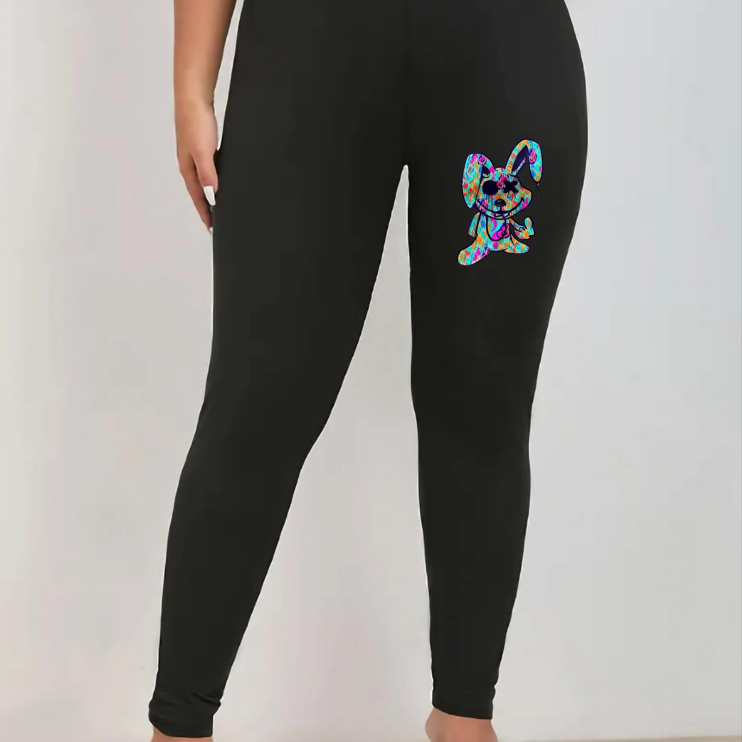 Women's Plus Funny Rabbit Print High Rise Yoga Leggings