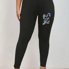 Women's Plus Funny Rabbit Print High Rise Yoga Leggings