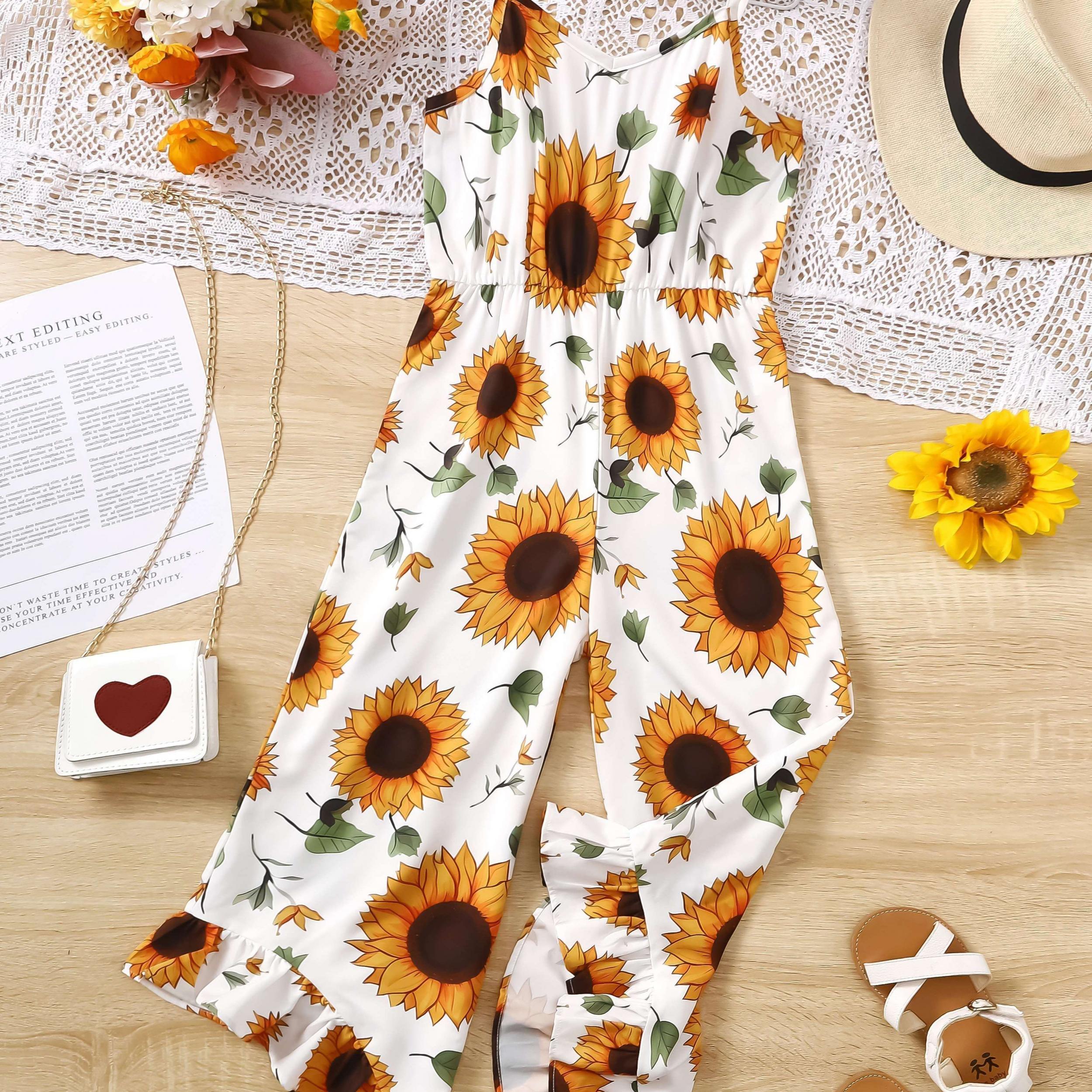 Pre Teen Girls Sunflower Wide Leg Jumpsuit