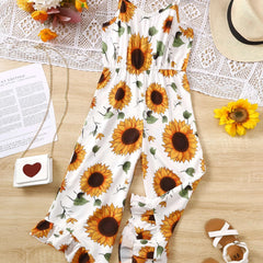 Pre Teen Girls Sunflower Wide Leg Jumpsuit