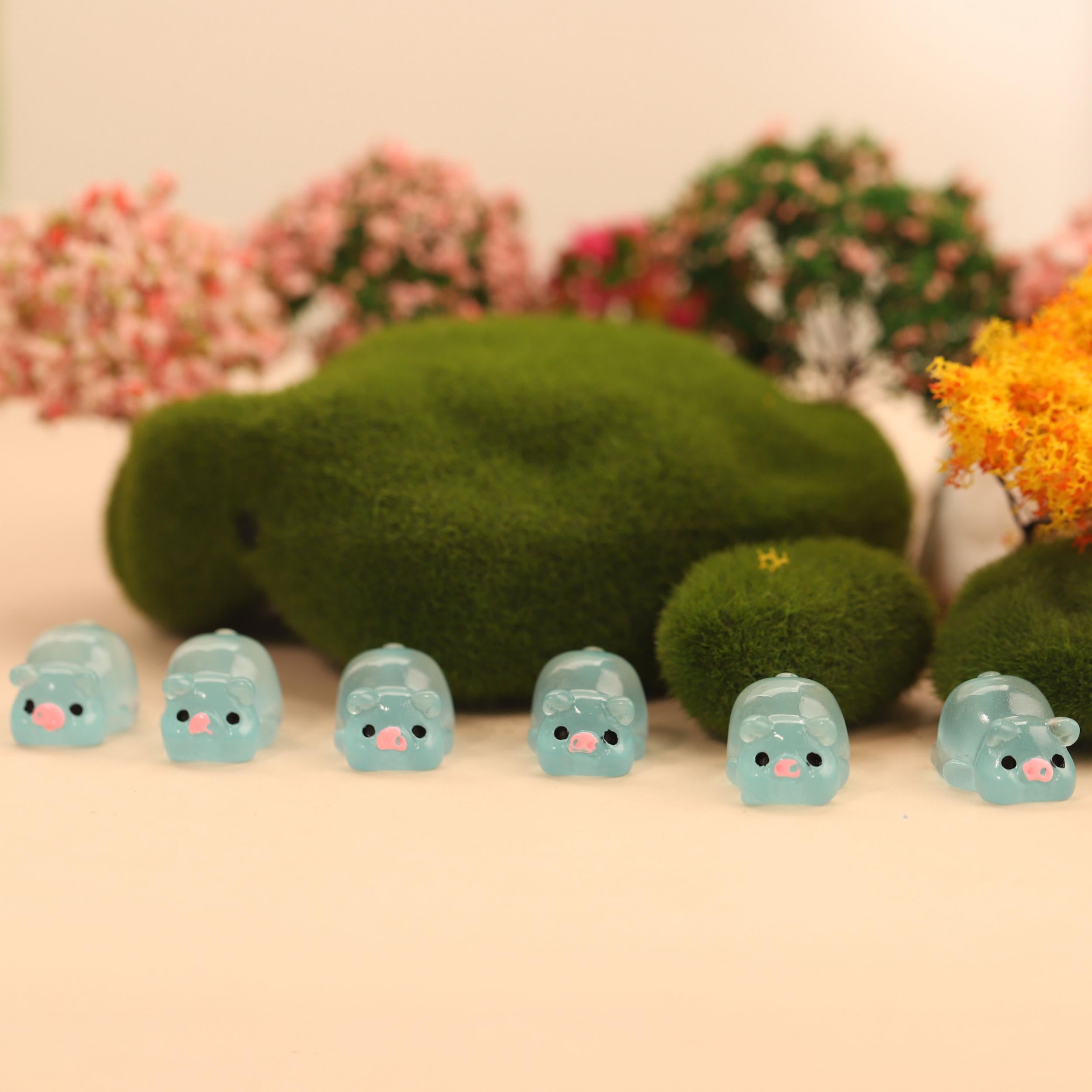6pcs Luminous Resin Pig Ornament for Outdoor Indoor Courtyard