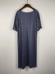 Floral Print Boho Plus Dress Short Sleeve Round Neck Pockets