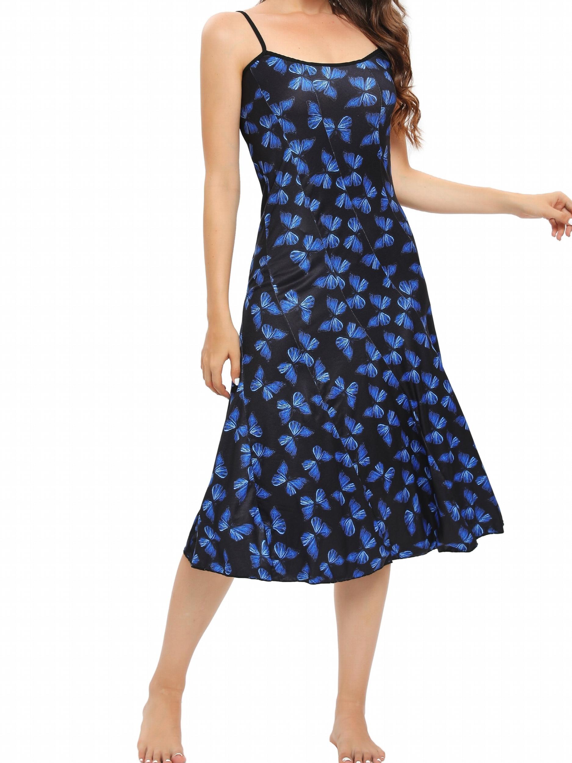 Butterfly Print Nightdress Casual Crew Neck Spaghetti Strap Sleep Dress