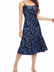 Butterfly Print Nightdress Casual Crew Neck Spaghetti Strap Sleep Dress