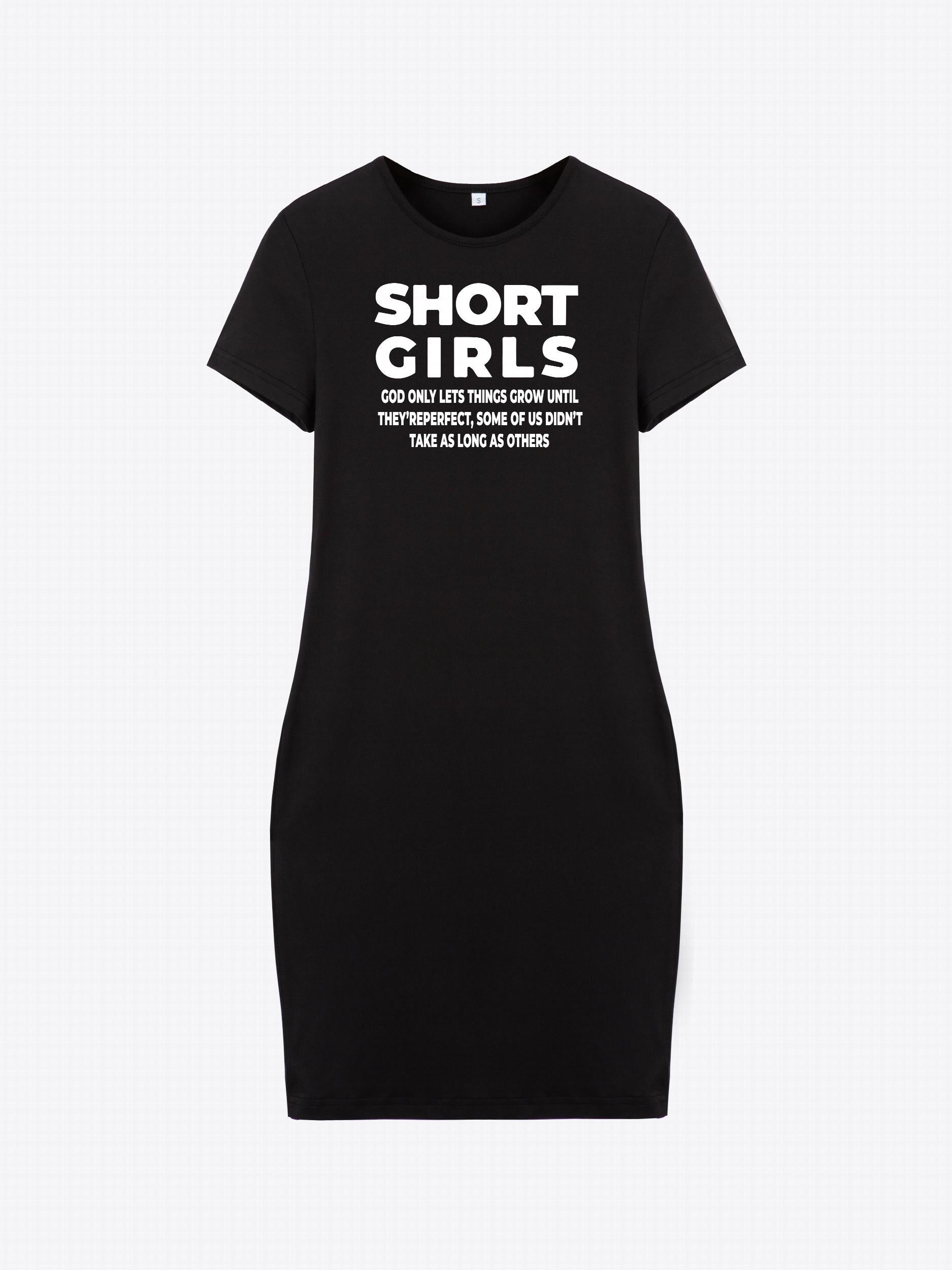 Short Girls Letter Print Dress Casual Short Sleeve Bodycon Dress