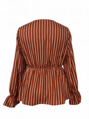 Stripe Print Lantern Sleeve Top
