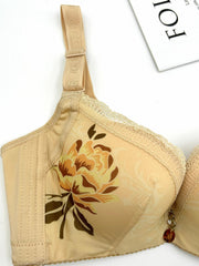 Floral Print Push Up Bra with Lace Trim