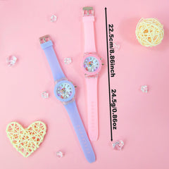 2pcs Unicorn Dual Quartz Watch Set for Girls LED Glow Soft Silicone Twin Sister