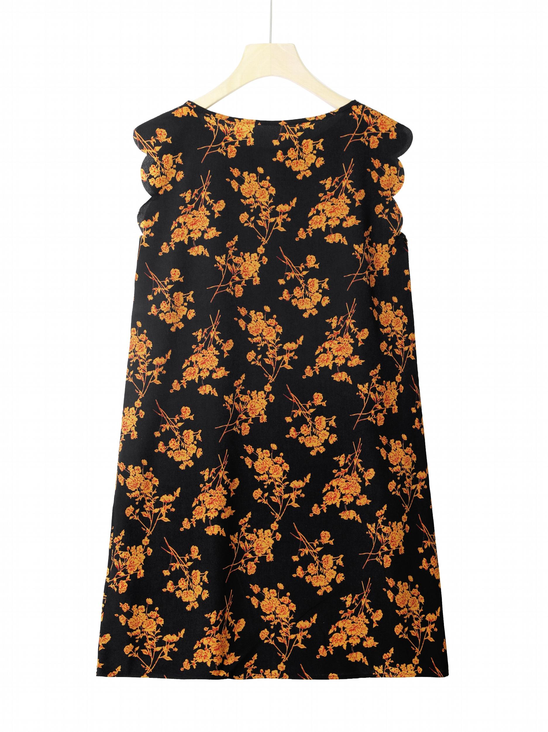 Floral Print Scalloped Dress Sleeveless Summer Casual