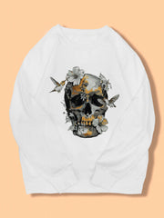 Skull Print Pullover Sweatshirt Long Sleeve Crew Neck