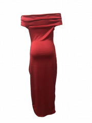 Off Shoulder Slit Maxi Dress Formal Evening Party Solid Sleeveless Dress