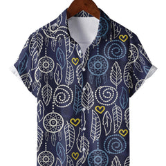 Men's Leaf Pattern Hawaiian Shirt Short Sleeve Casual Button Up