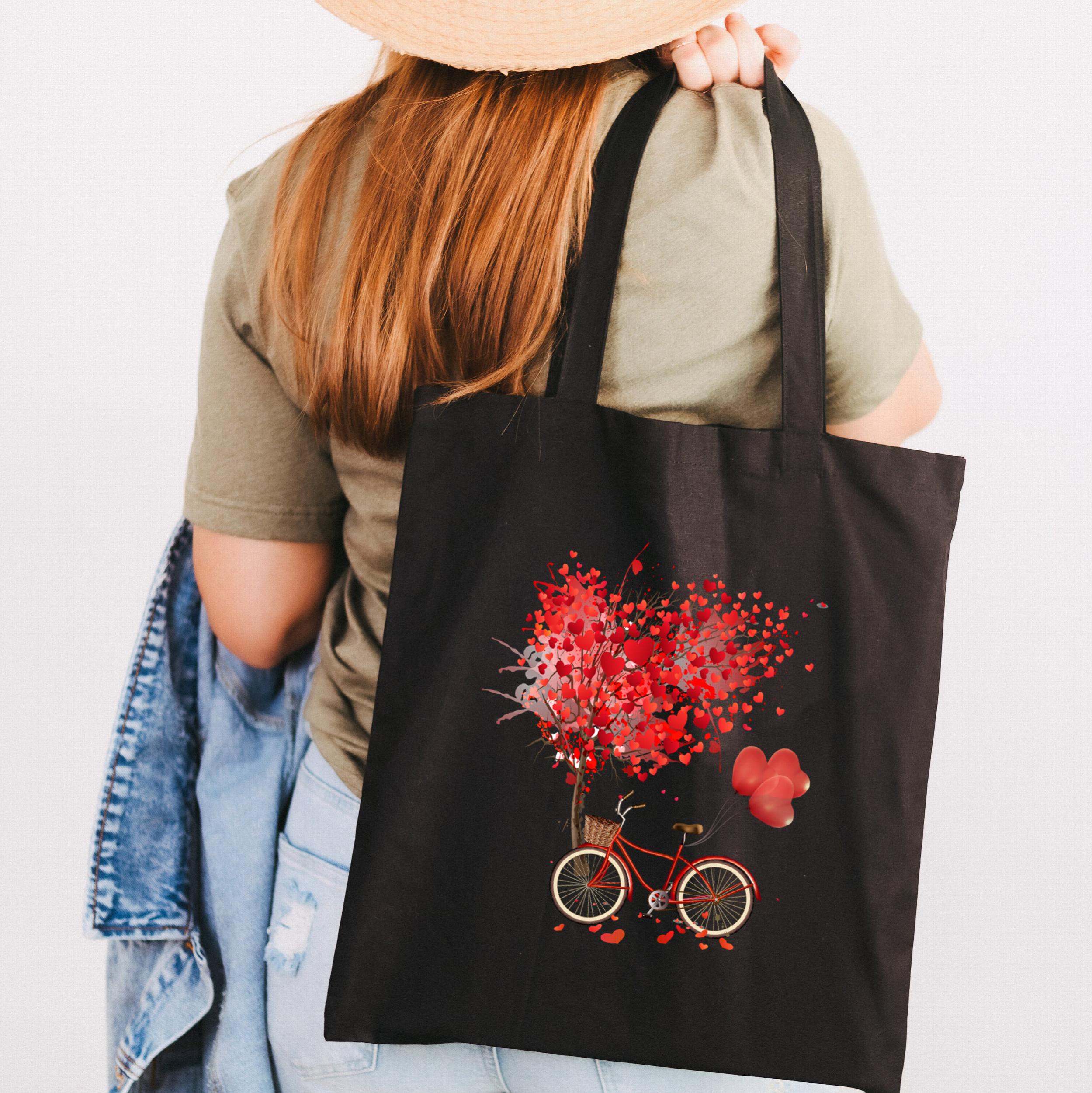 Red Tree Heart Canvas Women Shopping Bags Flower Girl Shoulder Cloth Bags