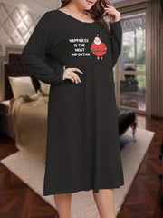 Christmas Nightdress Santa & Letter Print Long Sleeve Round Neck