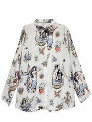 Graphic Print Button Up Blouse