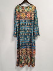 Boho Maxi Dress Women's Plus Size Graphic Print Long Sleeve Round Neck Dress