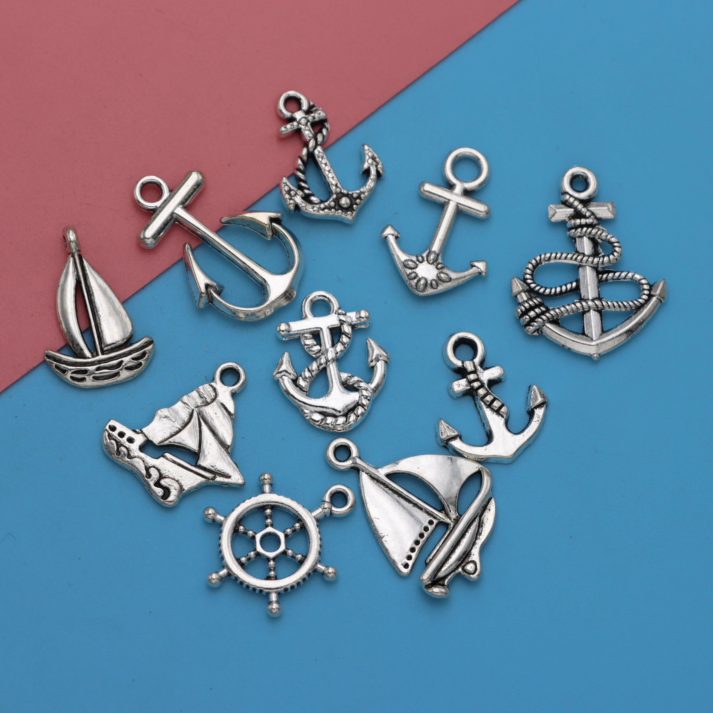 20pcs Antique Silver Anchor Rudder Boat Charms Pendants DIY Bracelet Supplies