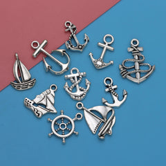20pcs Antique Silver Anchor Rudder Boat Charms Pendants DIY Bracelet Supplies