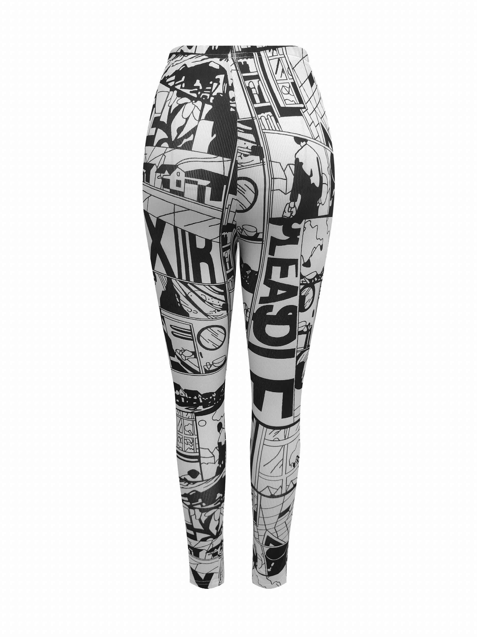 Graffiti Print Skinny Leggings Stretchy Casual Leggings Women's Clothing
