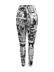 Graffiti Print Skinny Leggings Stretchy Casual Leggings Women's Clothing