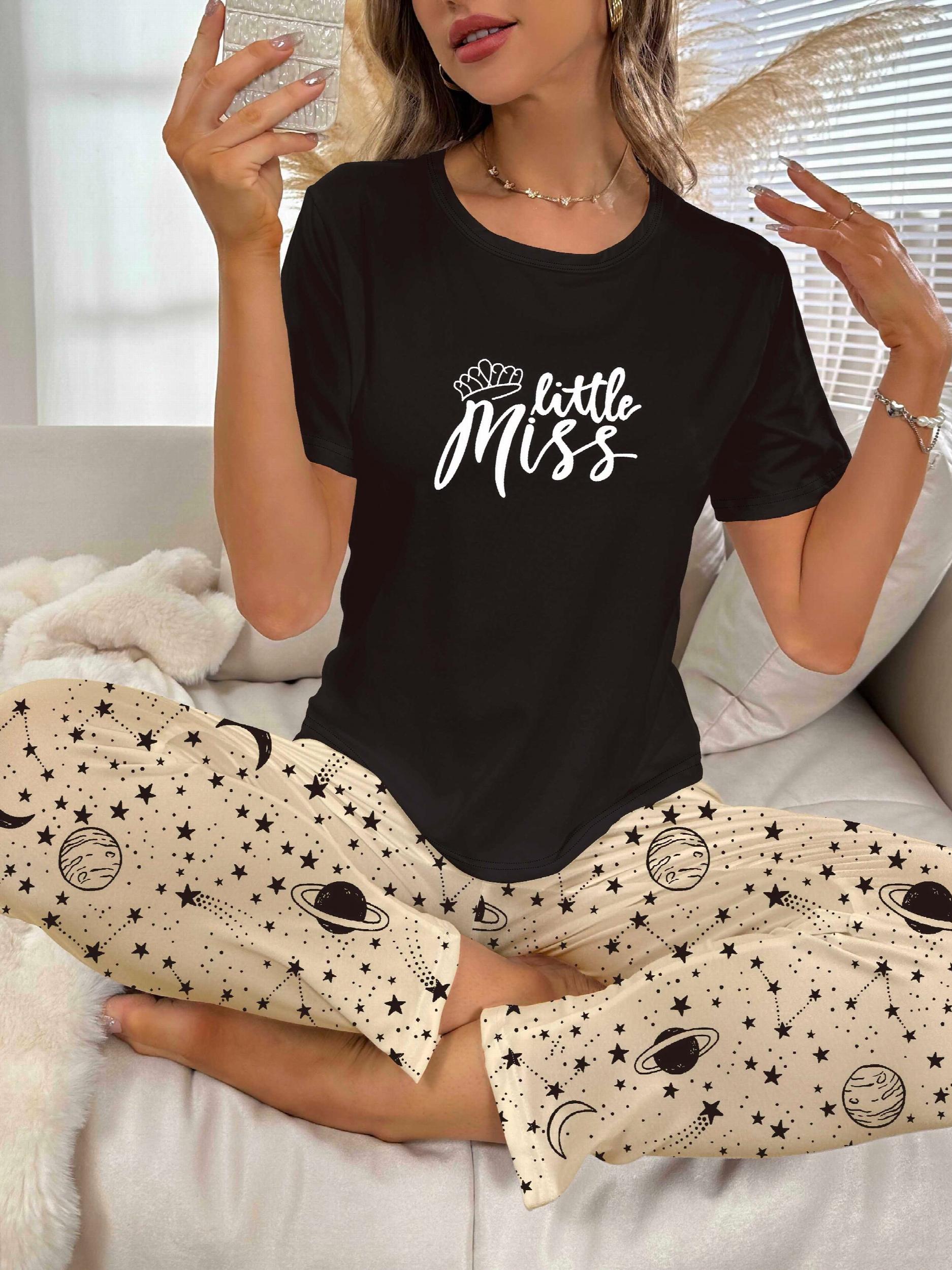 Letter Print Pajama Set with Starry Print Pants